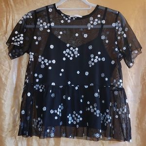 Glance 2 Top Black Floral Mesh